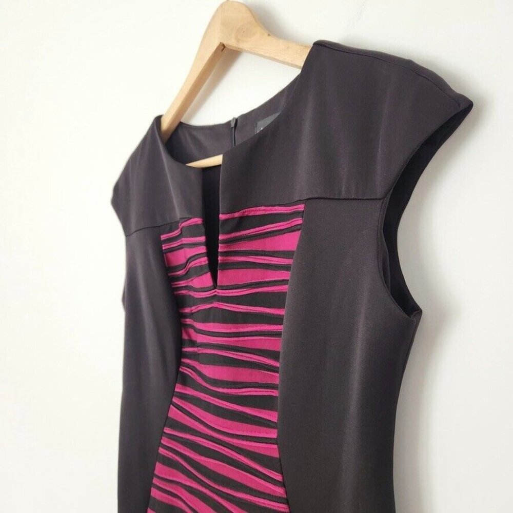 Y2K Office Siren Bodycon Dress 6P NWT Black Berry Purple Colorblock Work Ruched - Picture 10 of 13